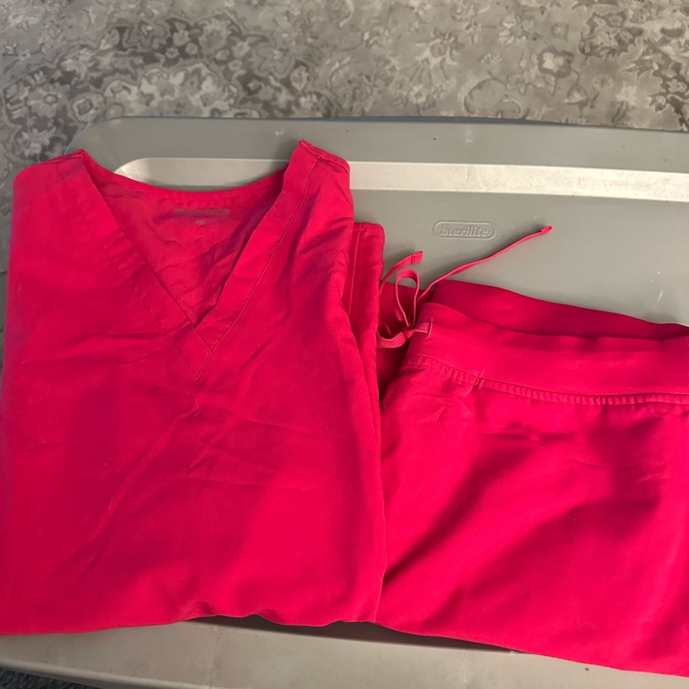 Vibrant Red V-Neck Scrub Set